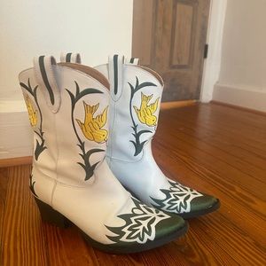 Dingo leather cowboy cowgirl boots white birds